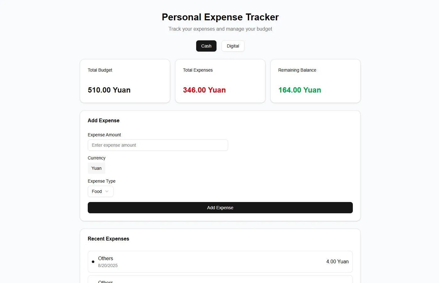 Cost Tracker App screenshot